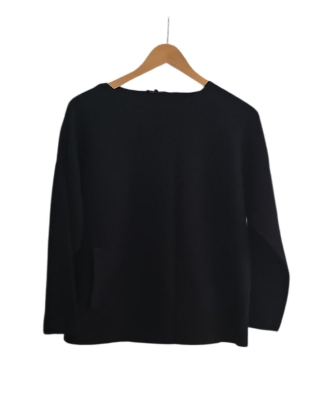 Lafayette 148 Rib Slinky Knit Top XL Navy Drop Shoulder Pouch Luxe Minimalist